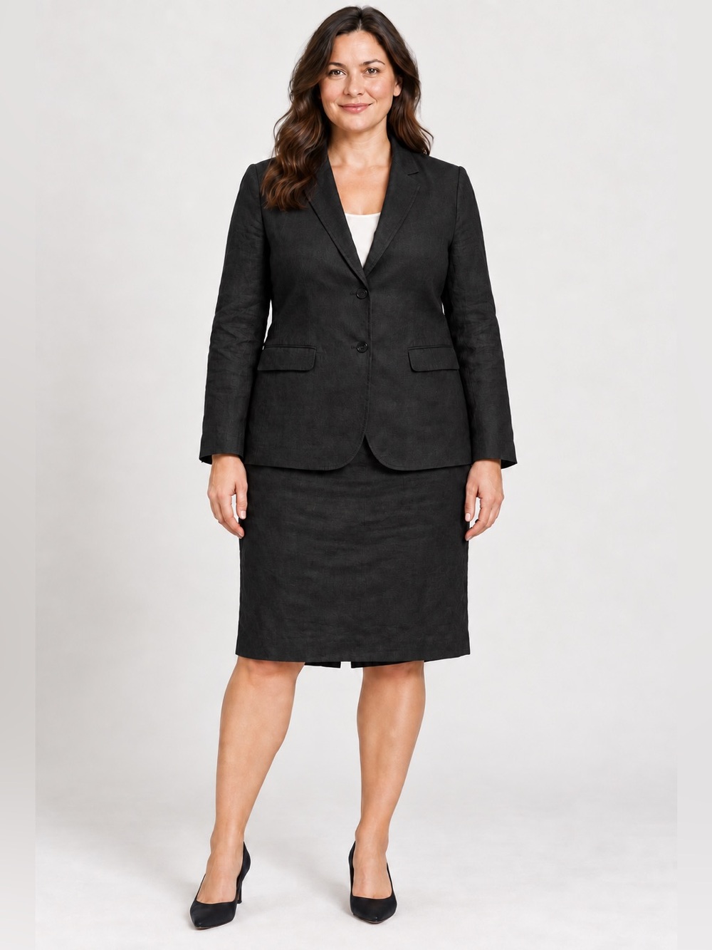 Brooks Brothers Irish Linen Black Skirt Suit Size 12 100% Linen